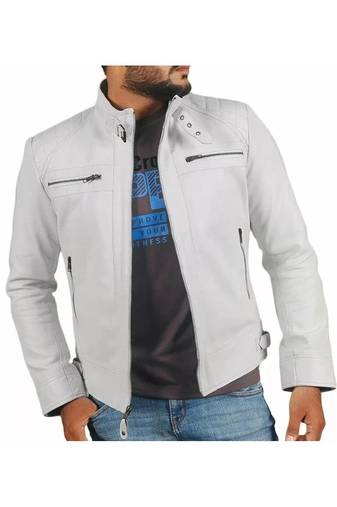 Men's white leather riding style signature look genuine jacket