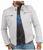 Men's white leather riding style signature look genuine jacket