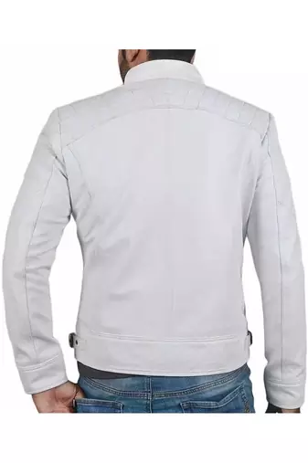 Men's white leather riding style signature look genuine jacket