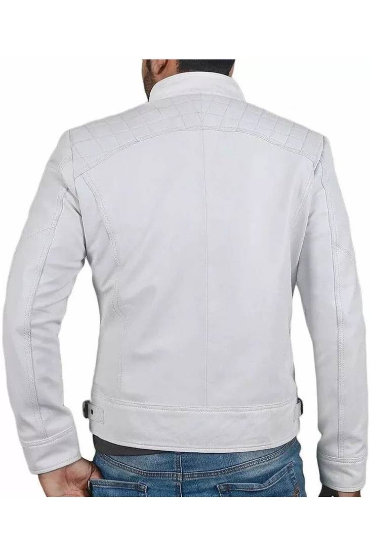Men's white leather riding style signature look genuine jacket