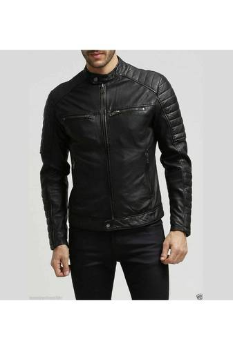 Men's black quilted leather outerwear classic design jacket