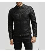 Men's black quilted leather outerwear classic design jacket