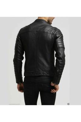 Men's black quilted leather outerwear classic design jacket 2