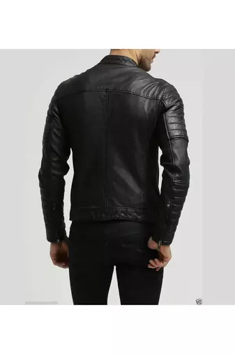 Men's black quilted leather outerwear classic design jacket