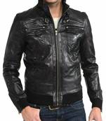Men's moto leather outerwear premium finish black bomer jacket