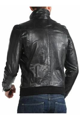 Men's moto leather outerwear premium finish black bomer jacket 2