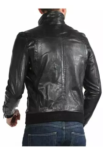 Men's moto leather outerwear premium finish black bomer jacket