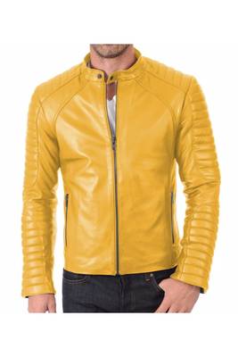 Men's yellow leather everyday wear fashion outerwear jacket 1
