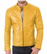 Men's yellow leather everyday wear fashion outerwear jacket