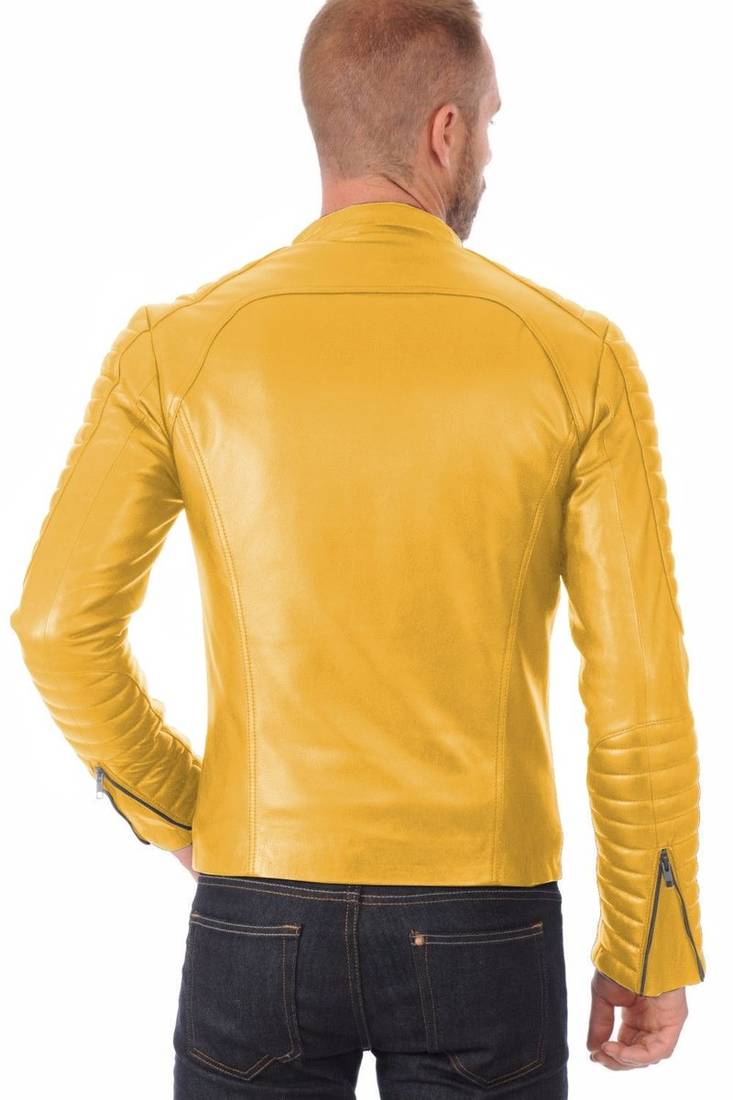 Men's yellow leather everyday wear fashion outerwear jacket