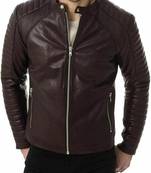Men's brown leather outerwear casual style biker jacket