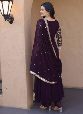 Wine zari & sequins embroidered anarkali set 2