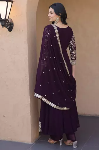 Wine zari & sequins embroidered anarkali set