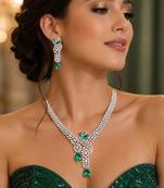 emerald cz diamond bridal jewellery set, pear cut drop choker necklace earrings