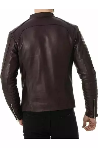 Men's brown leather outerwear casual style biker jacket