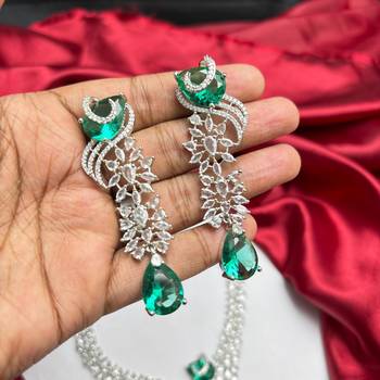 emerald cz diamond bridal jewellery set, pear cut drop choker necklace earrings 3