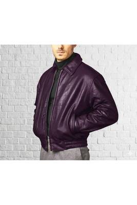 Men's purple leather outerwear modern fit 70's style jacket 1