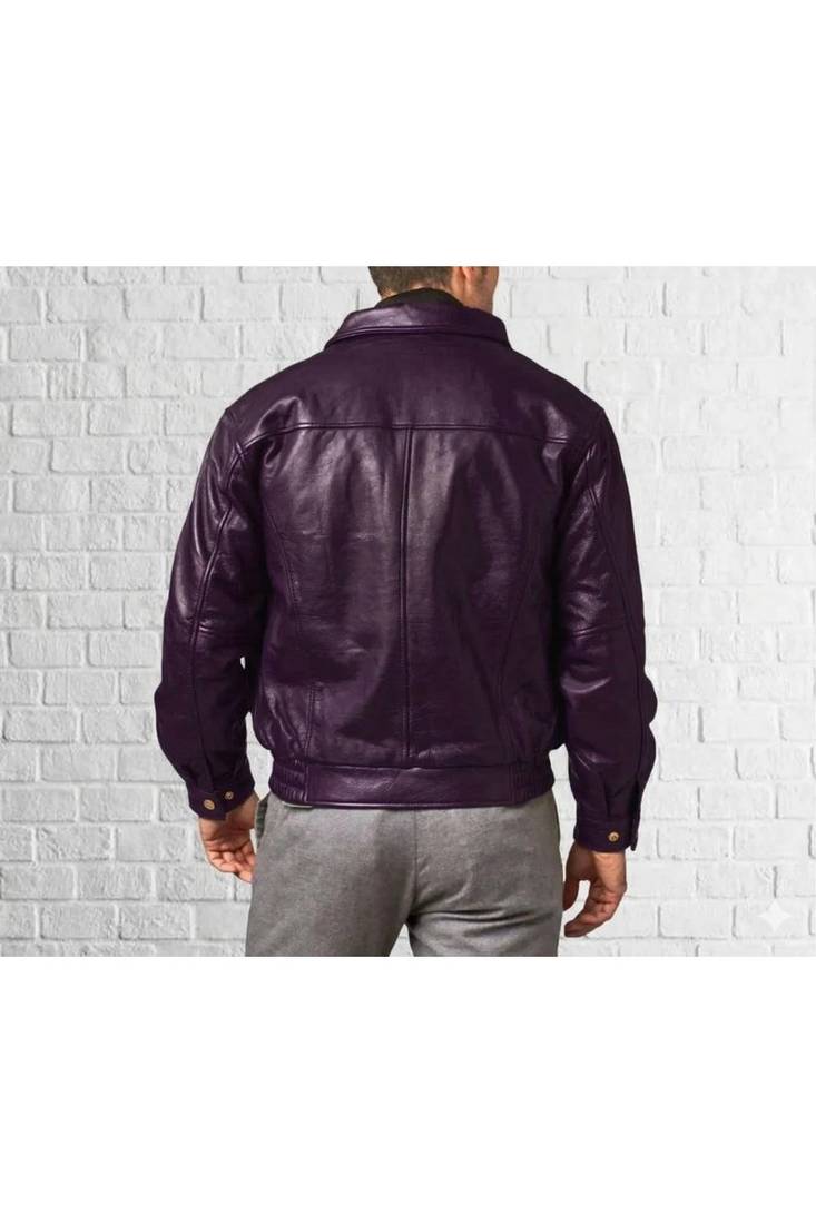 Men's purple leather outerwear modern fit 70's style jacket