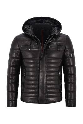 Men's black leather outerwear tailored look puffer jacket 1