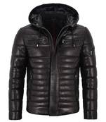 Men's black leather outerwear tailored look puffer jacket