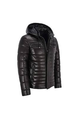 Men's black leather outerwear tailored look puffer jacket 2