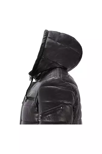 Men's black leather outerwear tailored look puffer jacket
