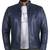 Men's navy blue leather outerwear timeless style biker jacket