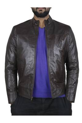 Men's black leather outerwear minimal design casual jacket 1