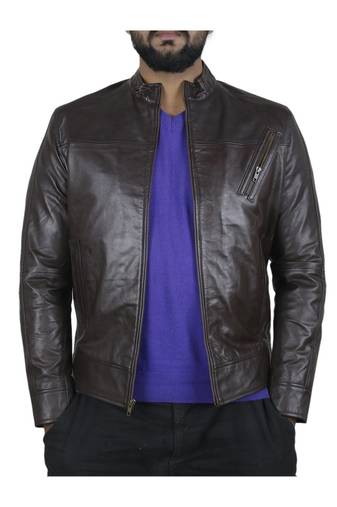 Men's black leather outerwear minimal design casual jacket