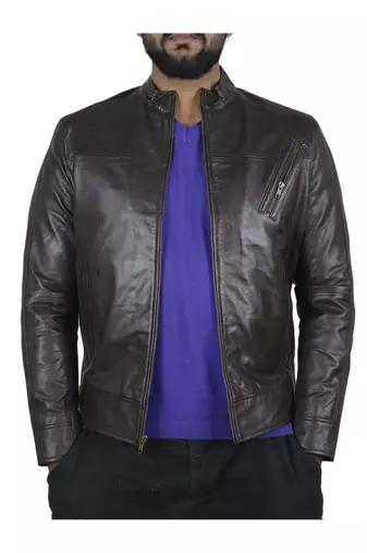 Men's black leather outerwear minimal design casual jacket