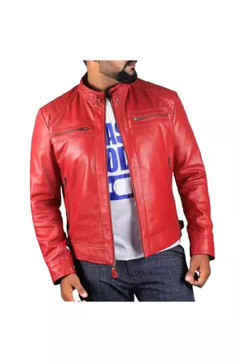Men's genuine leather outerwear premium quality red jacket