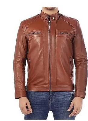 Men's tan leather outerwear smart casual daly wear jacket 1