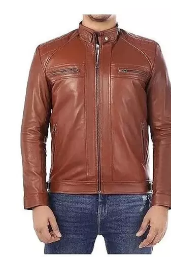 Men's tan leather outerwear smart casual daly wear jacket