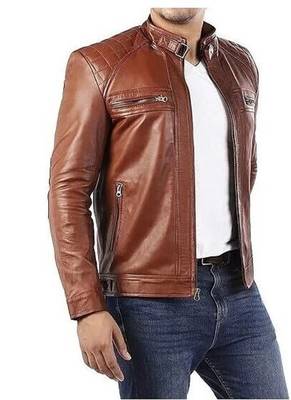 Men's tan leather outerwear smart casual daly wear jacket 3