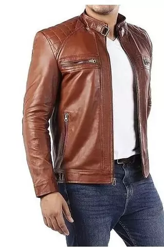 Men's tan leather outerwear smart casual daly wear jacket