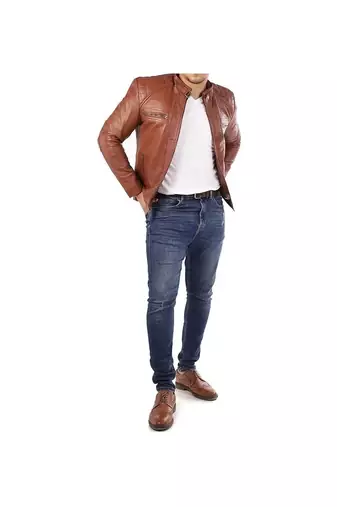 Men's tan leather outerwear smart casual daly wear jacket