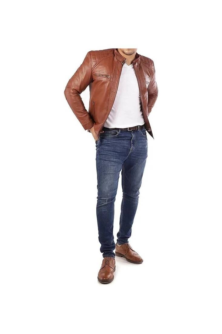 Men's tan leather outerwear smart casual daly wear jacket