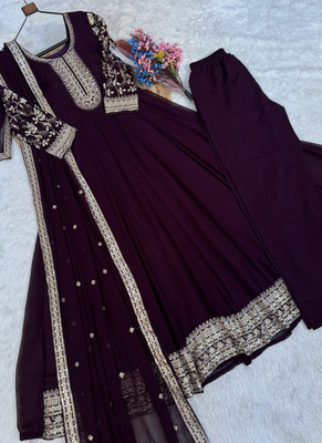 Wine zari & sequins embroidered anarkali set 4