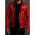 Men's red leather outerwear quilted biker jacket