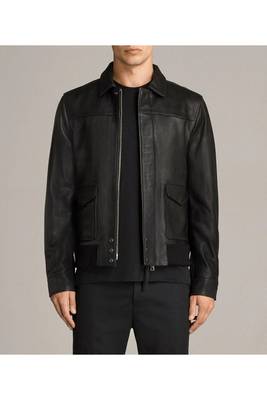 Men's leather outerwear signature look black bomer jacket 1