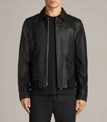 Men's leather outerwear signature look black bomer jacket