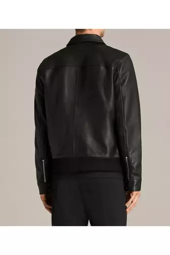Men's leather outerwear signature look black bomer jacket