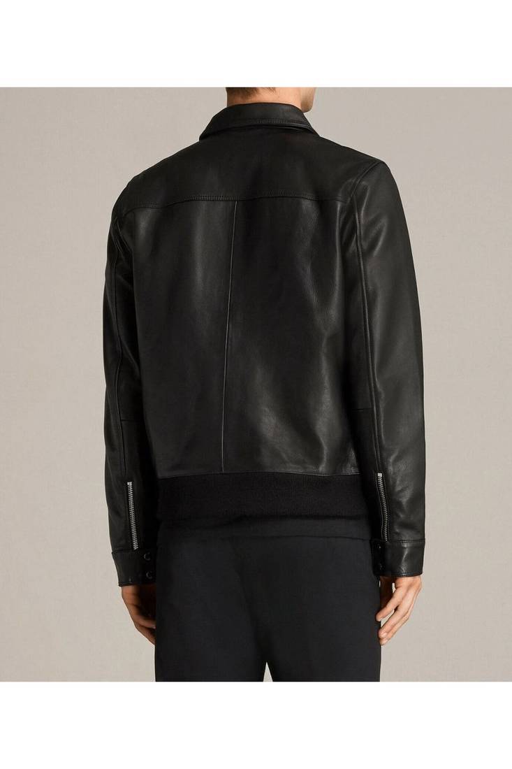 Men's leather outerwear signature look black bomer jacket