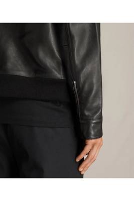 Men's leather outerwear signature look black bomer jacket 3