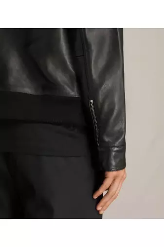 Men's leather outerwear signature look black bomer jacket