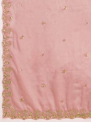 Pink Silk Blend Beads Embroidery With Sequence Work Saree with Unstitch Blouse Piece For Women 6