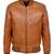 Men's tan leather casual style bomber jacket