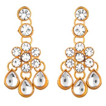 White color necklace set with earrings & maang tikka | kundan & agate stone | antique gold plating 3