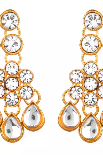 White color necklace set with earrings & maang tikka | kundan & agate stone | antique gold plating