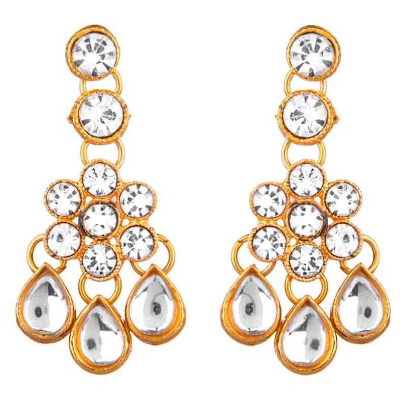 White color necklace set with earrings & maang tikka | kundan & agate stone | antique gold plating